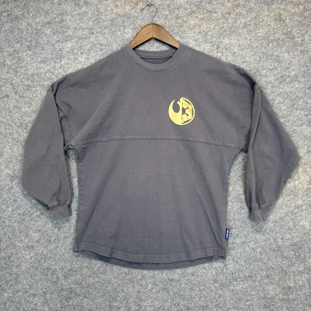 Disney Parks Star Wars Galaxys Edge Spirit Jersey‎ Shirt XS Gray Gold Glitter